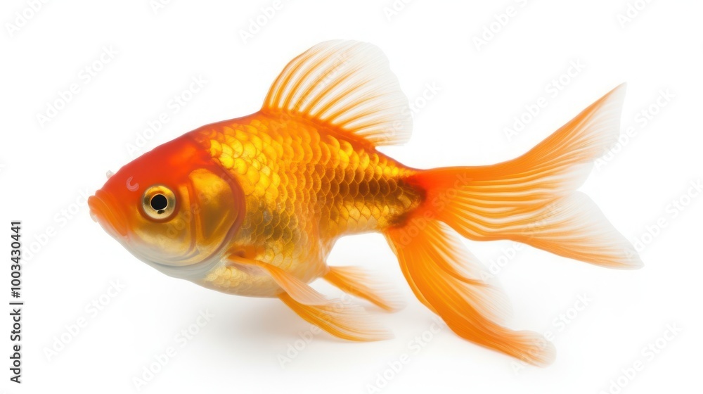 A Single Goldfish Isolated on a White Background A Single Goldfish Isolated on a White Background