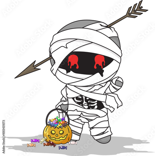 Mummy and candy hallowen cartoon