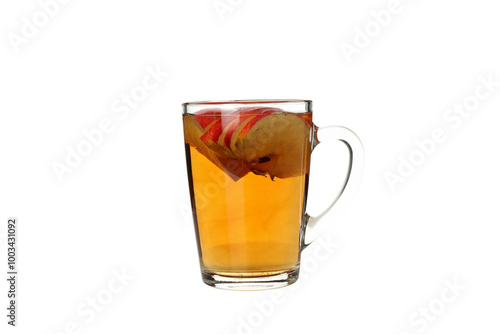 PNG, Apple cider in glass cup, isolated on white background