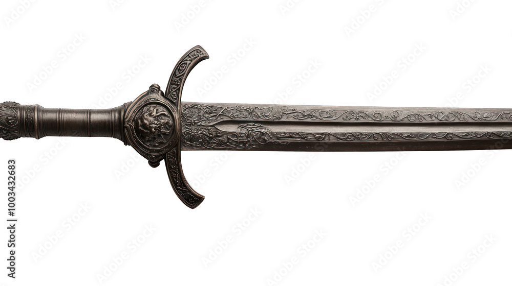 side view of a medieval sword with a detailed hilt transparant background side view of a medieval sword with a detailed hilt transparant background