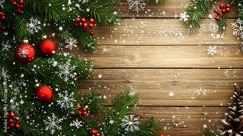 Festive Christmas Decorations on a Wooden Background Festive Christmas Decorations on a Wooden Background