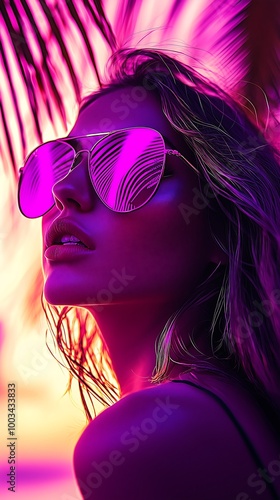 Palm Reflection in Pink Mirror Aviator Sunglasses