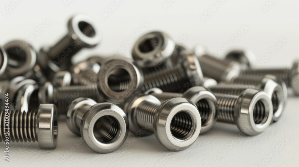 Minimalist 3D Rendering of Industrial Screws and Caps Minimalist 3D Rendering of Industrial Screws and Caps