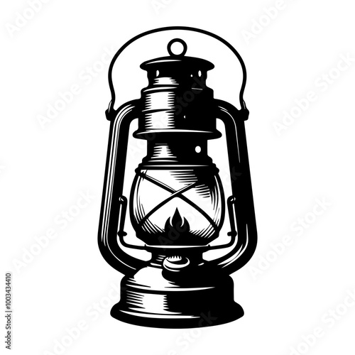 Retro Kerosene Lantern Silhouette with Unique Angular Flame for Brand Design