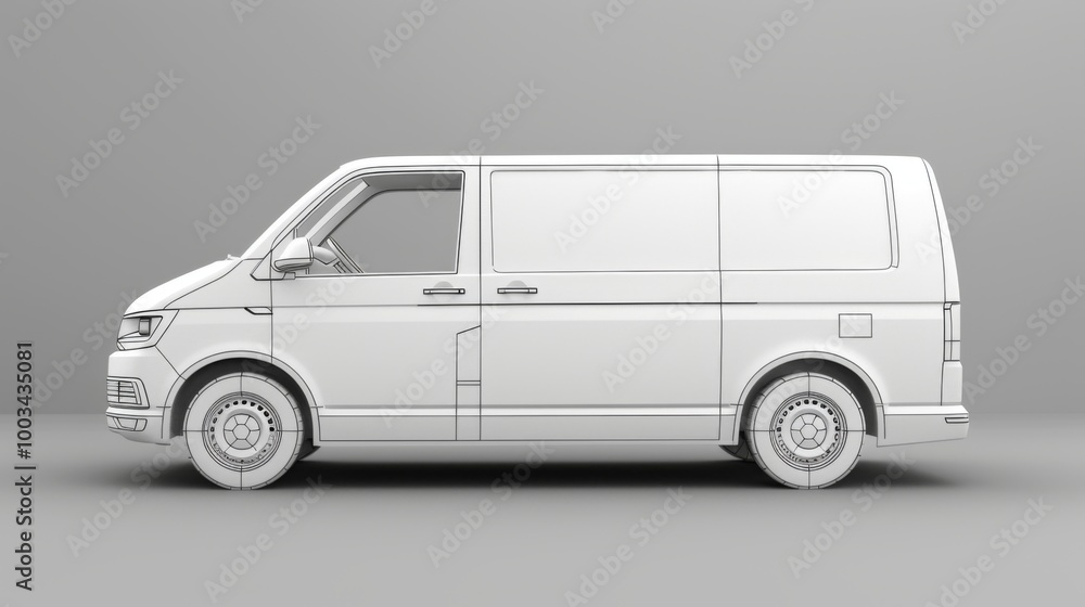 Minimalist 3D White Van Design in Clean Environment Minimalist 3D White Van Design in Clean Environment