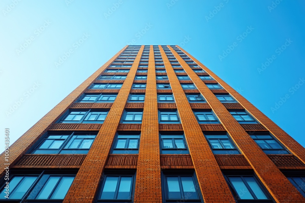 Majestic Skyscraper Reaching for the Blue Sky Above Majestic Skyscraper Reaching for the Blue Sky Above