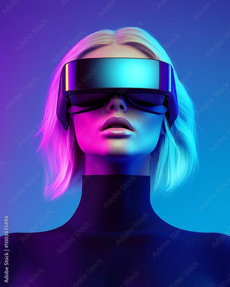 Futuristic Woman in Vibrant VR Glasses Futuristic Woman in Vibrant VR Glasses