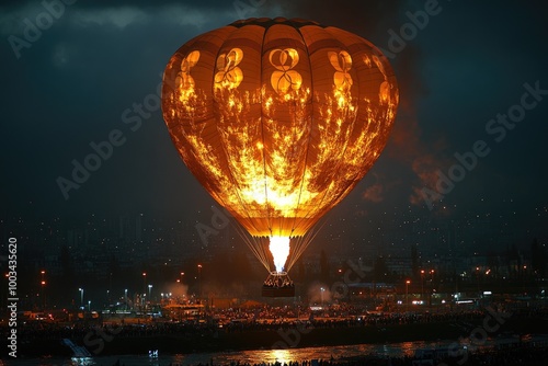 Nighttime Elegance of the Olympic Flame in a Parisian Air Balloon on July 28 2024