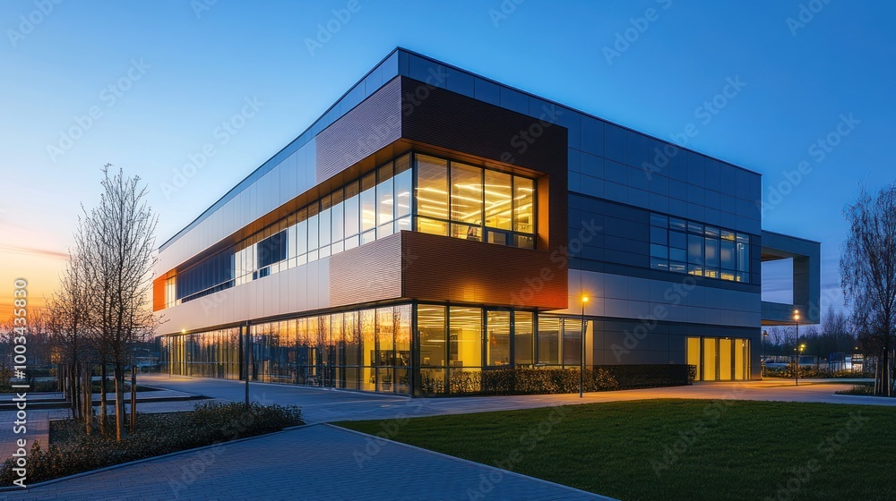 Modern office building in the evening Modern office building in the evening