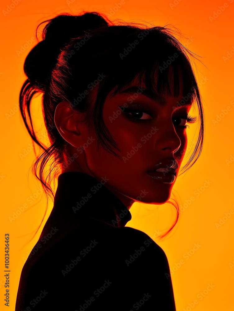 Side Portrait of Woman in Orange Glow Side Portrait of Woman in Orange Glow