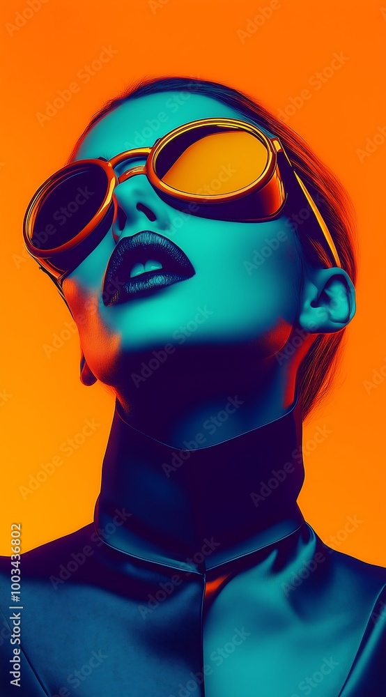 Woman in Futuristic Goggles and Orange Background Woman in Futuristic Goggles and Orange Background