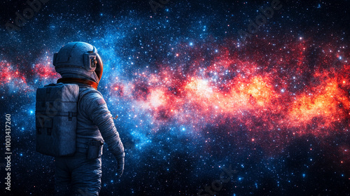 solitary astronaut figure in a sleek helmet floats in the vast emptiness of space. The scene symbolizes exploration, human curiosity, and the quest for knowledge beyond our planet