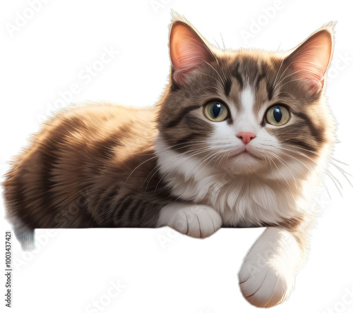 Cat peeking sitting on transparent background PNG photo