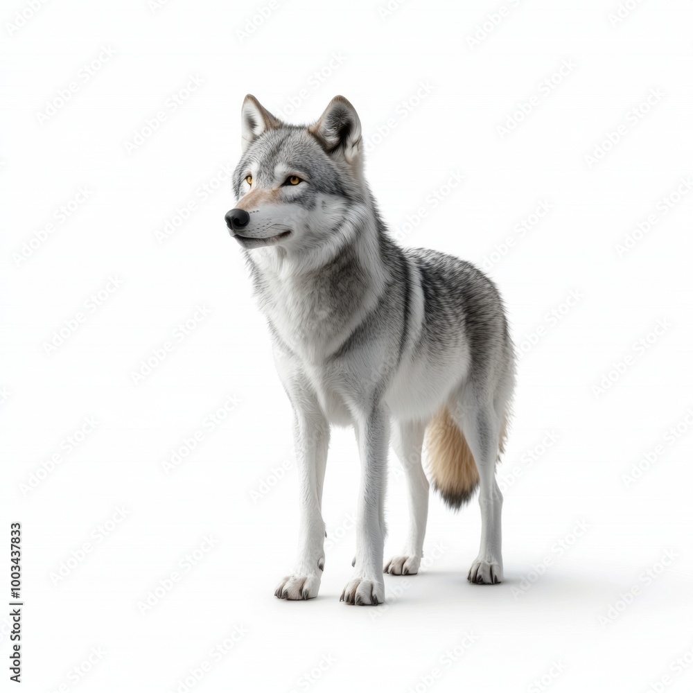Obraz premium Gray Wolf Standing on a White Background