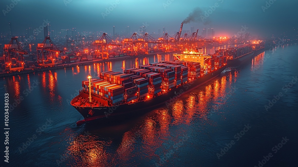 A world map overlaid with AI-powered global shipping lanes, optimizing container ship movements for efficient export-import operations A world map overlaid with AI-powered global shipping lanes, optimizing container ship movements for efficient export-import operations