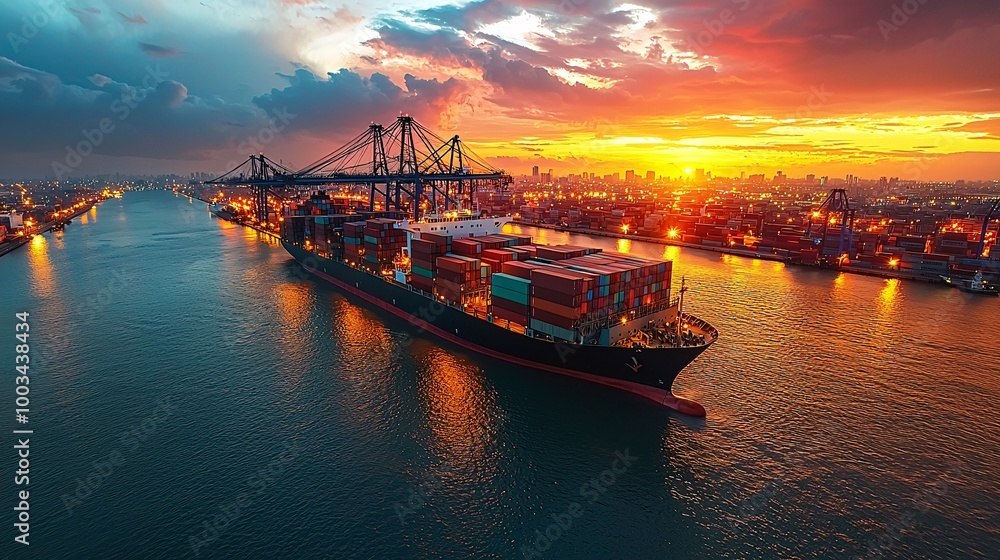 A digital world map visualizes AI-managed global shipping routes, optimizing container ship logistics for export-import processes