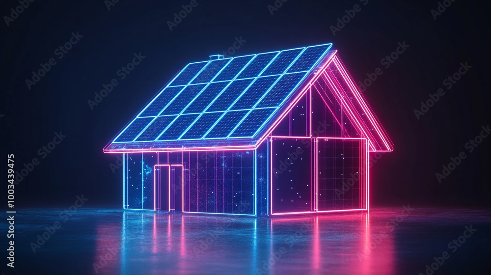 glowing house icon.,The concept of alternative energy. glowing house icon.,The concept of alternative energy.