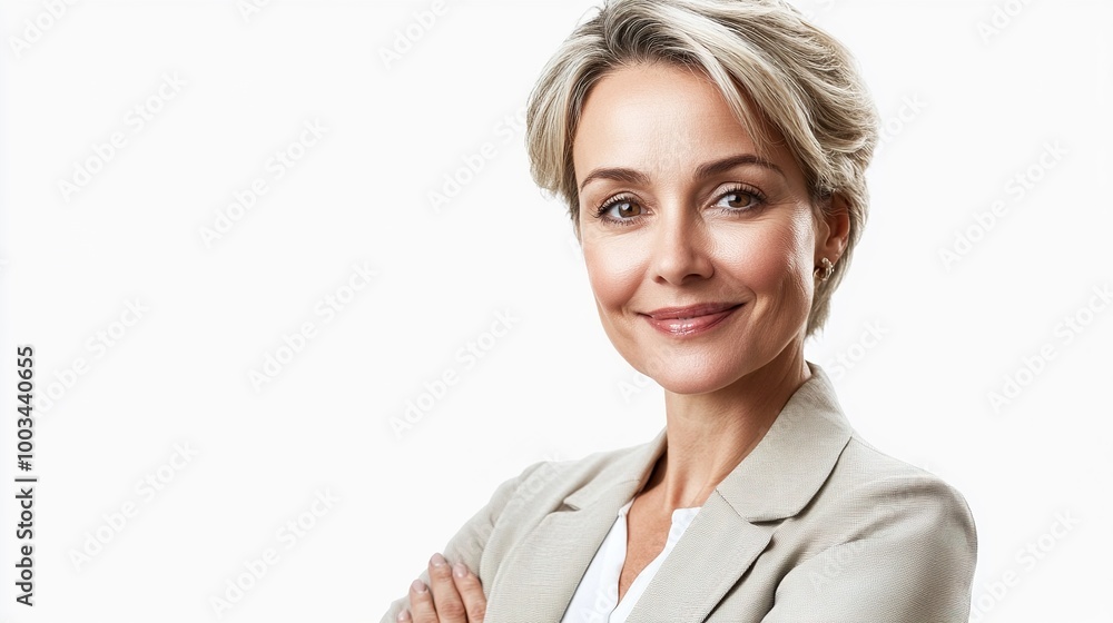Confident Business Woman Smiling in Professional Attire Confident Business Woman Smiling in Professional Attire