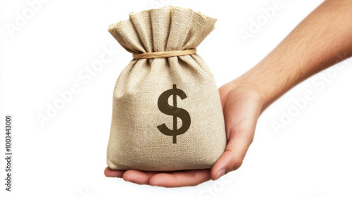 Wallpaper Mural A bag of money in the palm of your hand with a dollar sign on a white background Torontodigital.ca