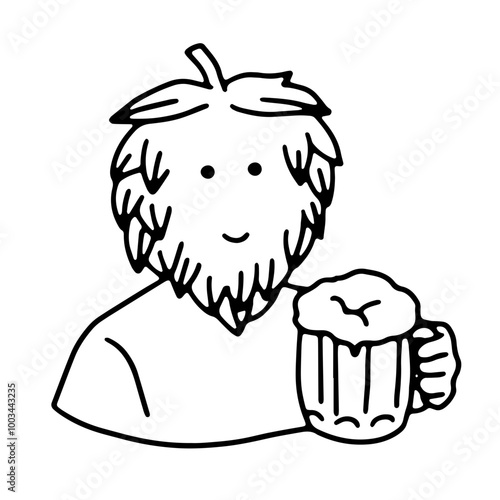 character of a hop faced person holding a beer mug