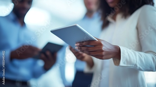 Team Collaboration with Tablets in Modern Office Setting