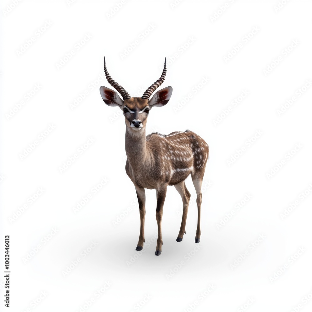 Fototapeta premium Elegant Kudu on White Background in Raw Style