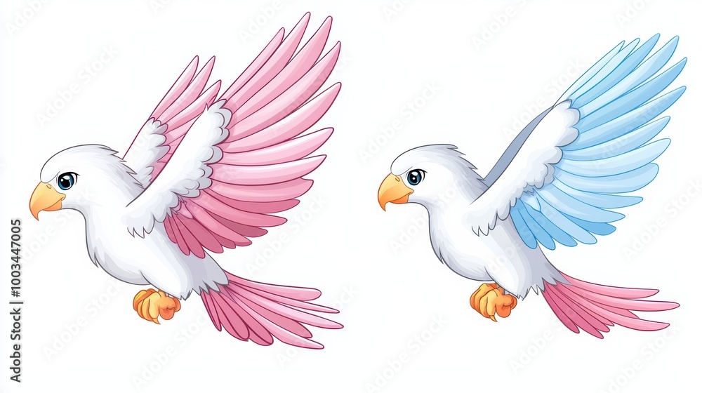 Colorful Cartoon Birds with Fluffy Wings in Flight Colorful Cartoon Birds with Fluffy Wings in Flight