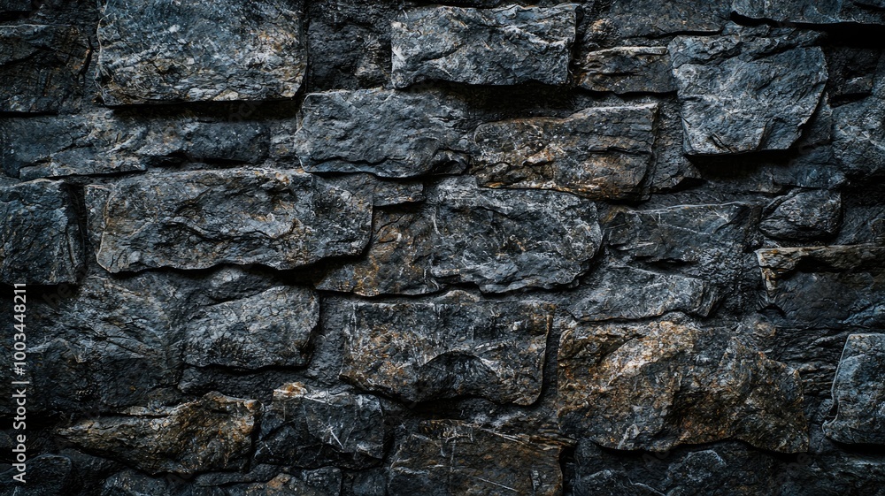 A Close-Up View of a Dark, Rough Stone Wall A Close-Up View of a Dark, Rough Stone Wall