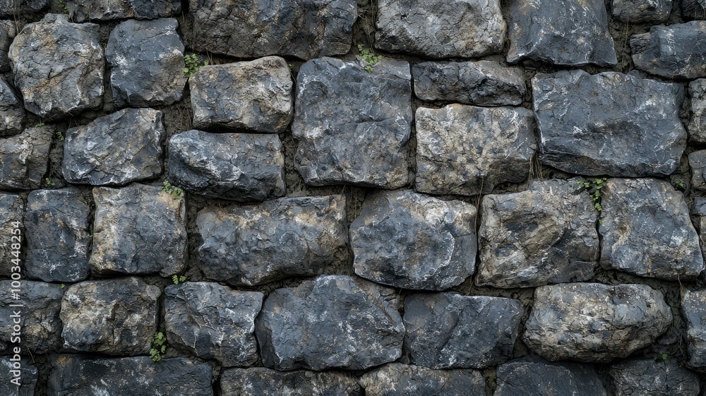 Close-up of a Grey Stone Wall with Small Green Plants Growing in the Cracks Close-up of a Grey Stone Wall with Small Green Plants Growing in the Cracks
