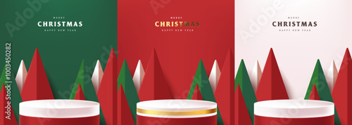 Merry Christmas banner with product display cylindrical shape