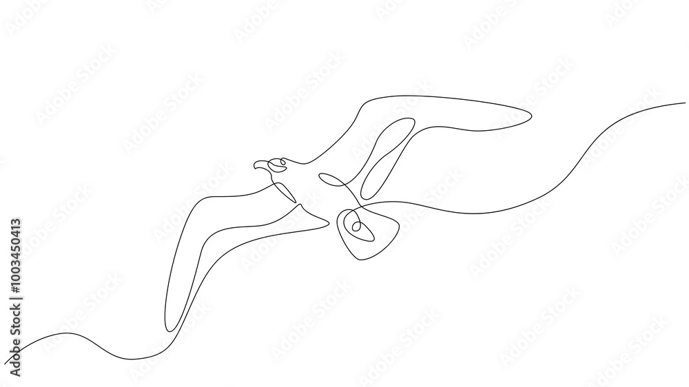 Obraz premium Seagull flies in the sky.Set of sea ocean elements.One continuous line .One continuous drawing line logo isolated minimal illustration.
