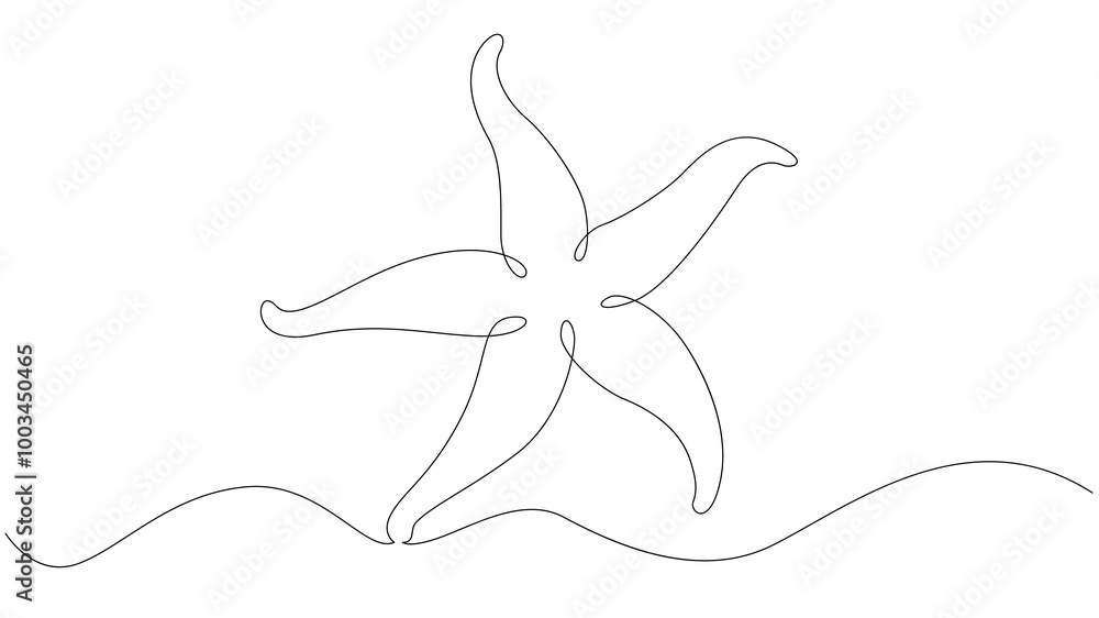 Oceanic starfish. Set of sea ocean elements.One continuous line .One continuous drawing line logo isolated minimal illustration.