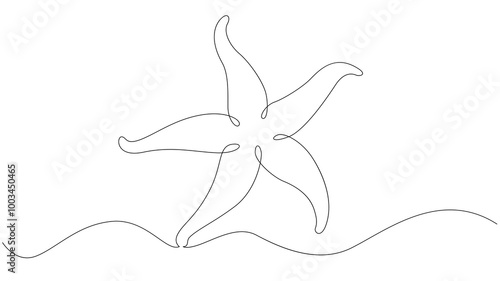 Oceanic starfish. Set of sea ocean elements.One continuous line .One continuous drawing line logo isolated minimal illustration. photo