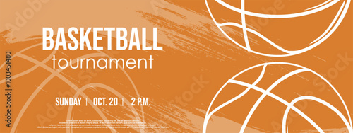 Basketball sport invitation flyer on basketball tournament. vintage grunge card with balls. Creative background for competition announcement. vector championship ticket.
