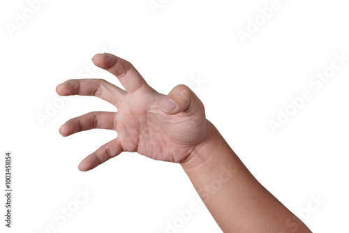 Fotografie Male person hand in clawed zombie like gesture, reaching grab gripping something