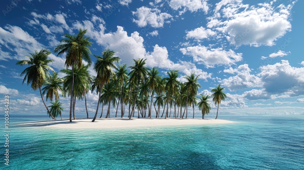 Obraz premium Tropical Island Paradise with Palm Trees and Blue Water