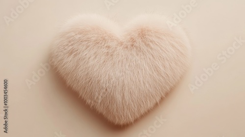 Fluffy heart-shaped pillow on beige background