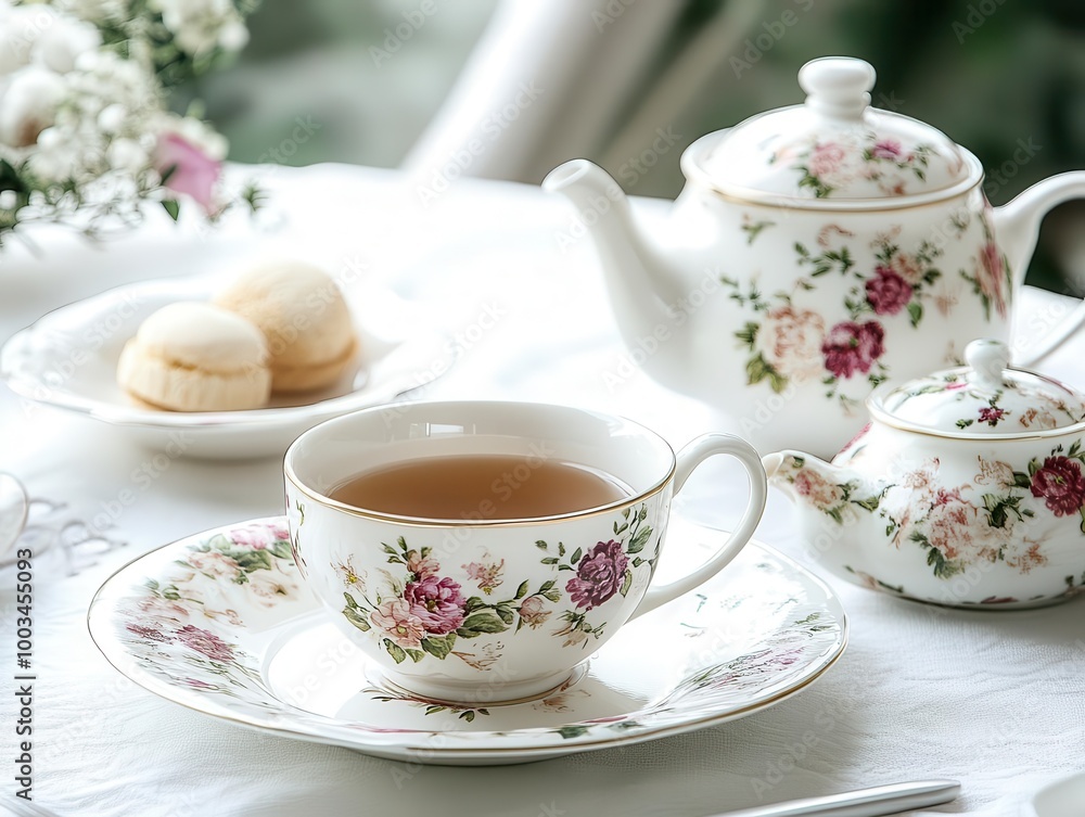 A classic English tea set with floral patterns A classic English tea set with floral patterns