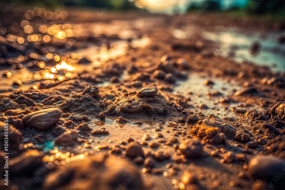 Close-up of wet soil with sunlight reflecting on surface texture Close-up of wet soil with sunlight reflecting on surface texture