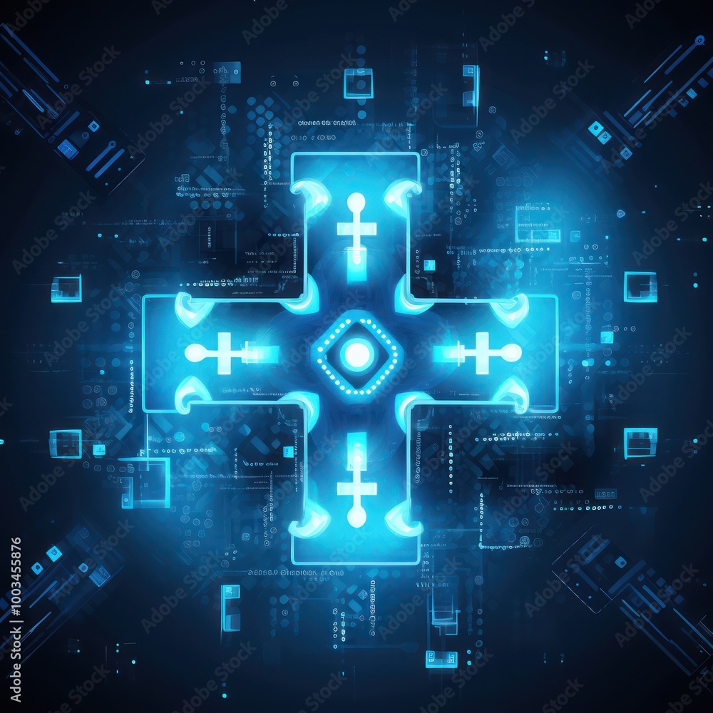 Fototapeta premium Digital Cross with Glowing Lights