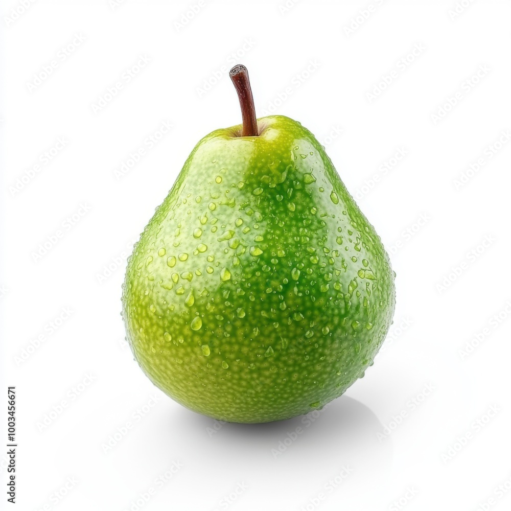 Fresh Green Pear with Water Drops on White Background Fresh Green Pear with Water Drops on White Background