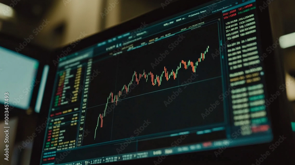 stock market data on a screen. The visual represents market trends, investment strategies, and financial decision-making in the fast-paced world of stock trading stock market data on a screen. The visual represents market trends, investment strategies, and financial decision-making in the fast-paced world of stock trading