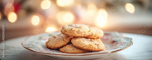 Delicious cookies on a decorative plate with a warm, cozy background. Perfect for holiday baking or dessert inspiration.