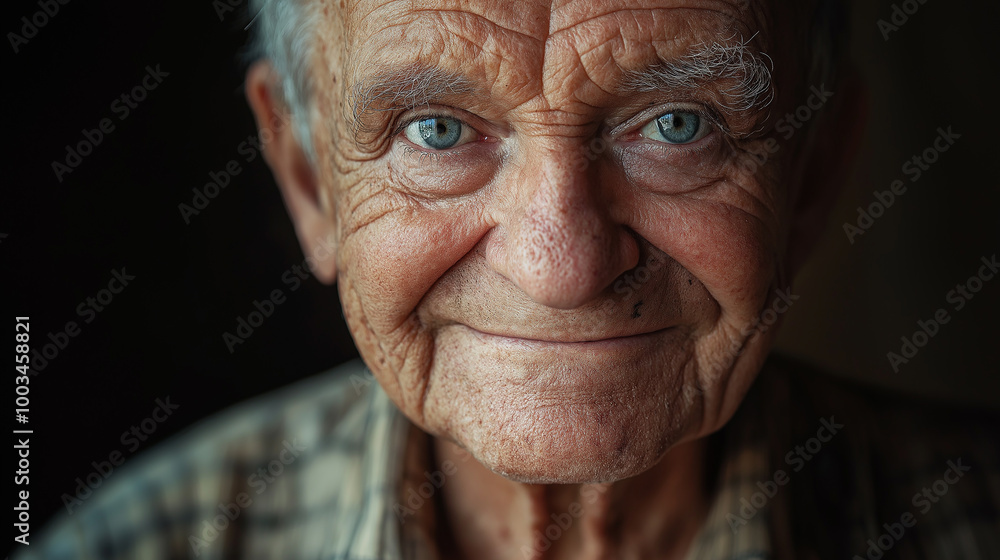 Senior man smiling and posing for portrait on black background Senior man smiling and posing for portrait on black background