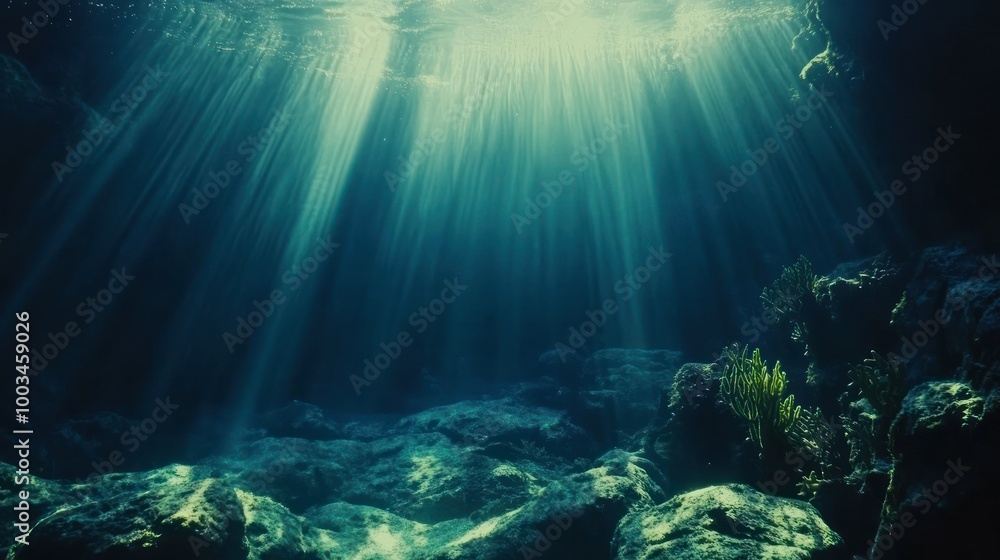 Fototapeta premium Serene Underwater Rays with Lush Greenery