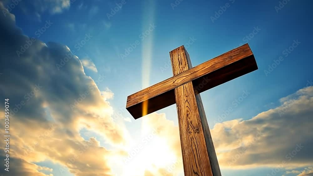 Wooden Cross Against a Sunset Sky With Dramatic Clouds Generative AI Wooden Cross Against a Sunset Sky With Dramatic Clouds Generative AI