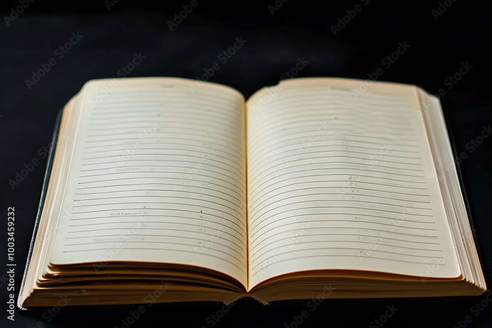 open notebook with lined pages isolated on a black background open notebook with lined pages isolated on a black background
