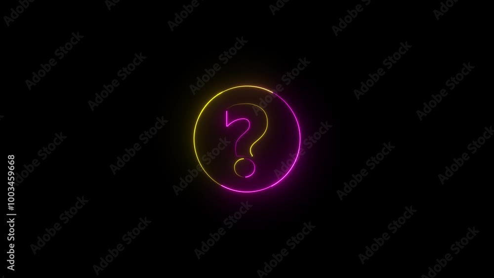 Question mark symbol glowing neon light animation. Question mark symbol glowing neon light animation.