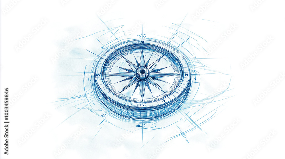 Blue compass is pointing north, providing direction and guidance Blue compass is pointing north, providing direction and guidance