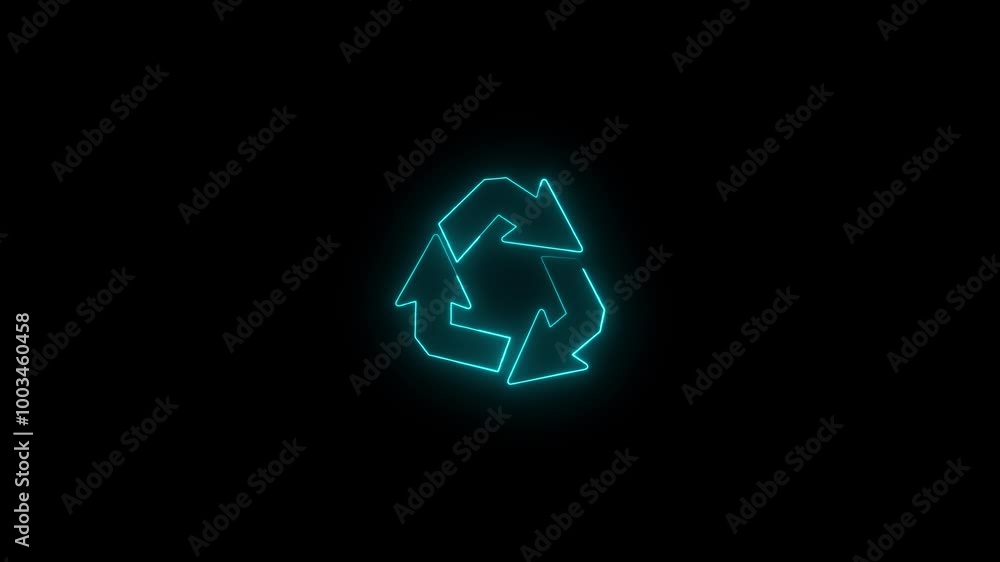 Glowing neon line Recycle symbol icon isolated on dark background. Circular arrow icon. Glowing neon line Recycle symbol icon isolated on dark background. Circular arrow icon.